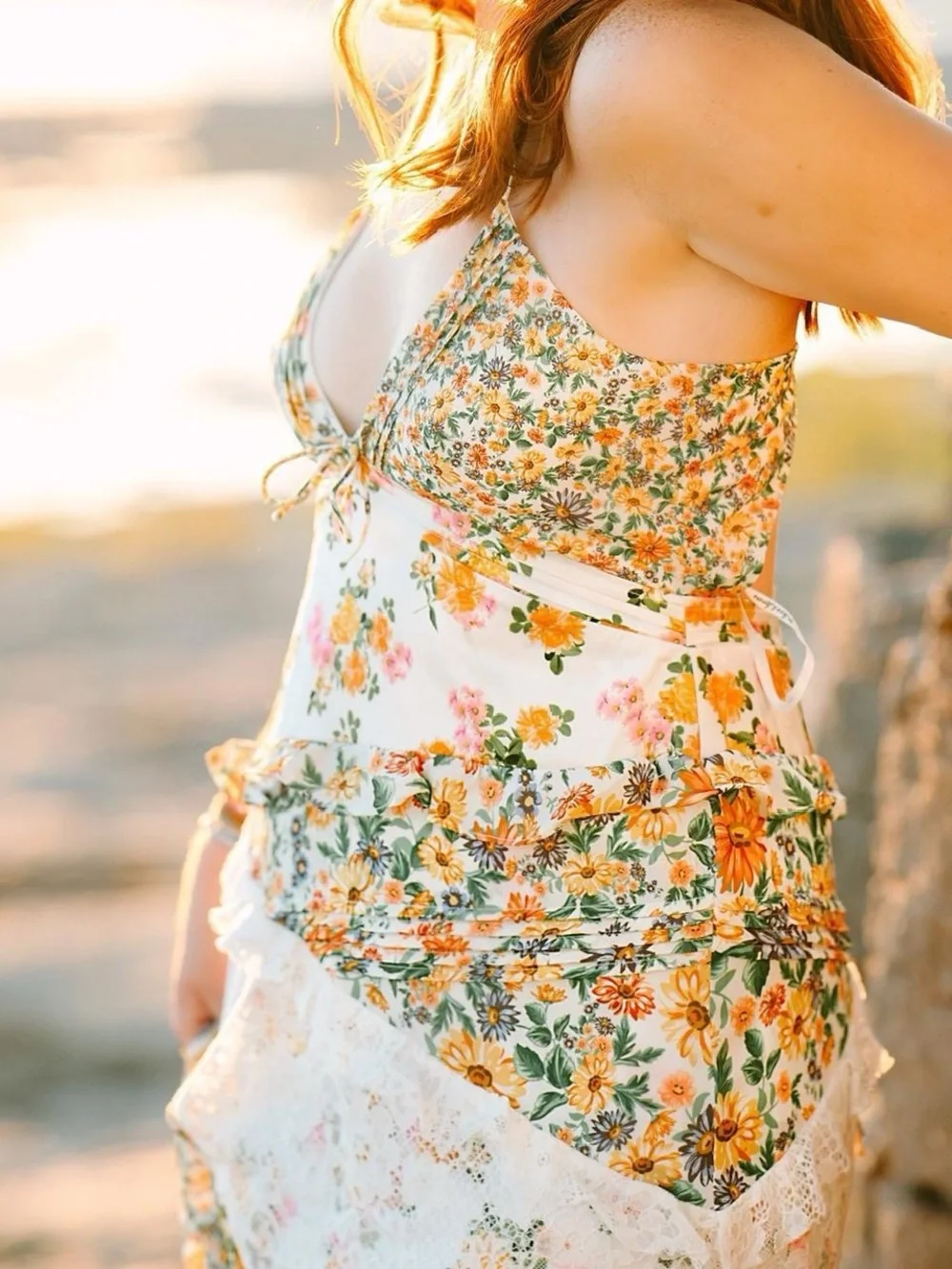 For Love & Lemons Rosalie Floral Lace Maxi Dress in White, Yellow, Pink, Green